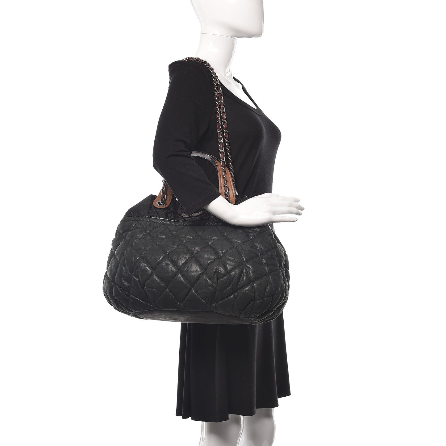 Iridescent Calfskin Quilted Large In The Mix Tote Black