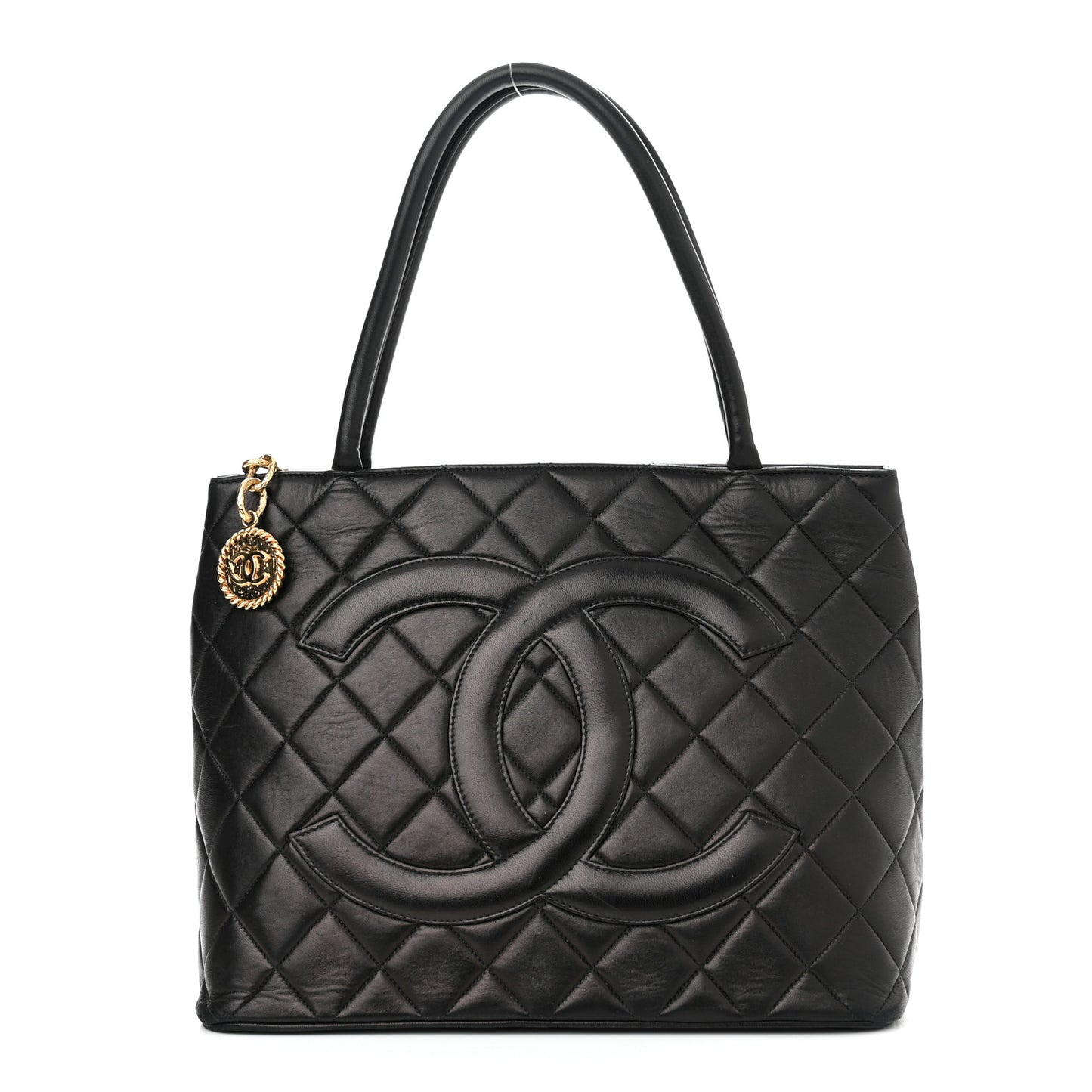 Lambskin Quilted Medallion Tote Black