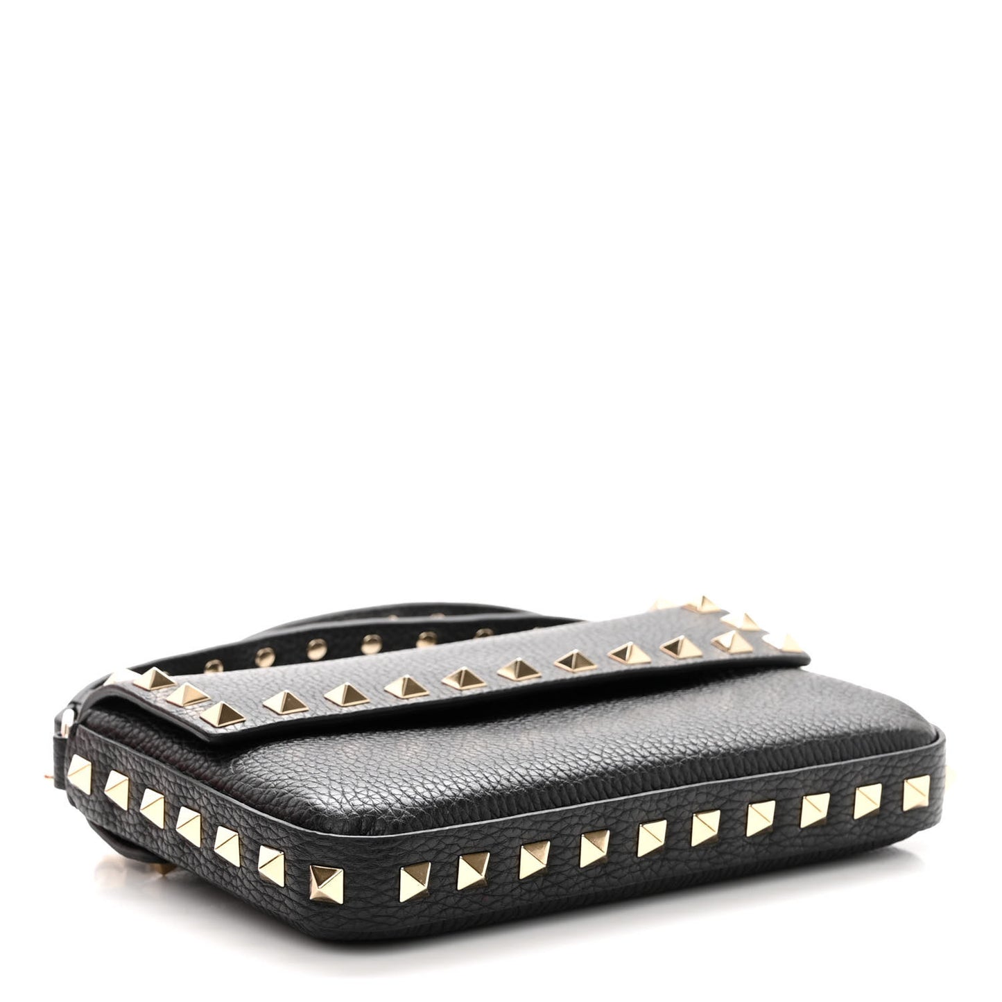 Grainy Calfskin Rockstud Crossbody Pouch Black