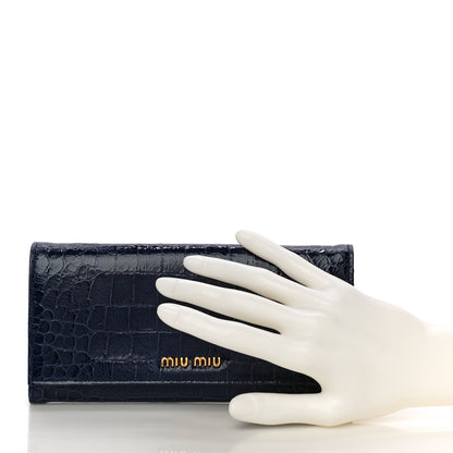 Miu Miu Patent Crocodile Embossed Saint Cocco Lux Continental Flap Wallet Bluette 2 of 18