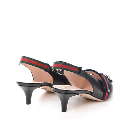 Gucci Malaga Kid Web Horsebit Low Heel Slingback Pumps 38 Black 4 of 9