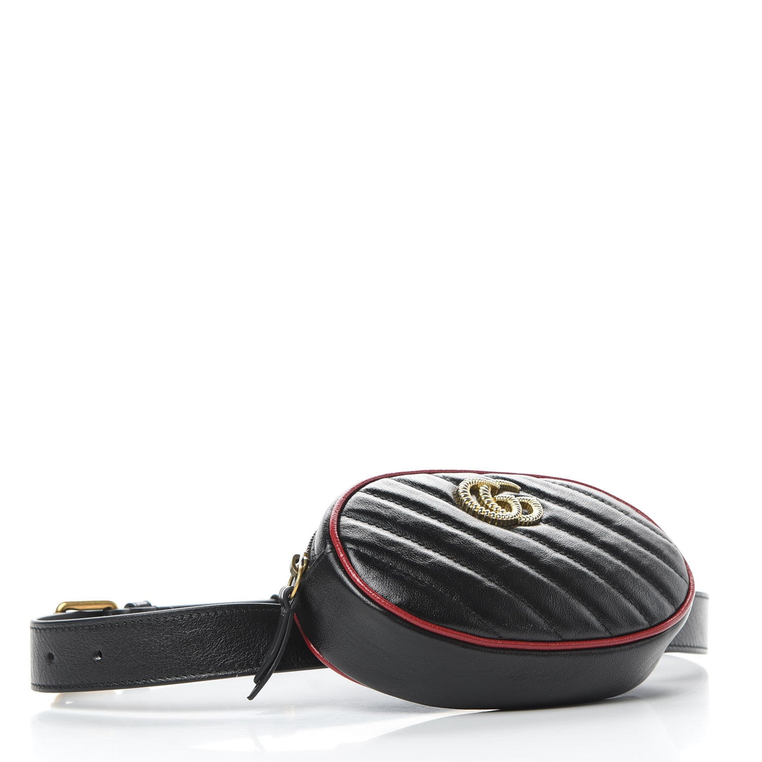 Gucci Azalea Calfskin Matelasse Diagonal Torchon GG Marmont Belt Bag 85 34 Black Romantic Cerise 4 of 11