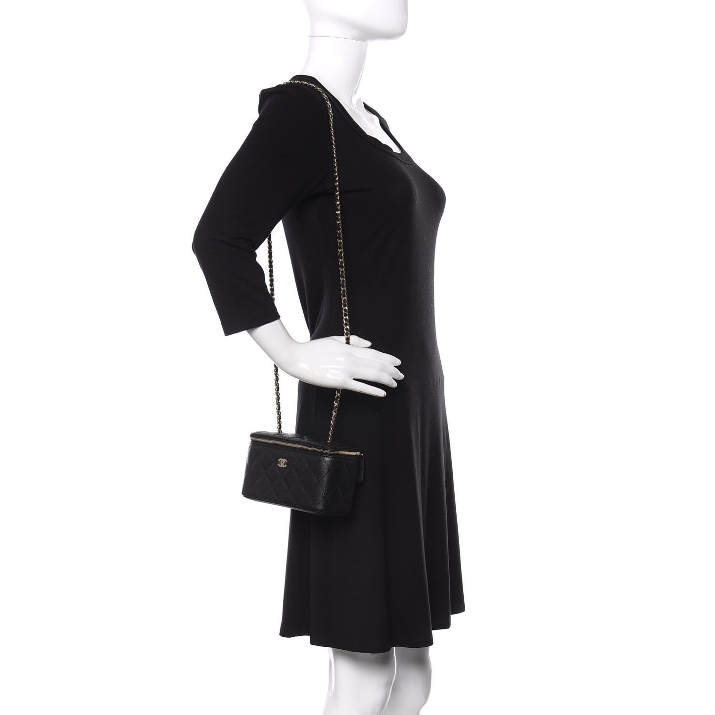 Caviar Quilted Small Vanity Case With Chain Black