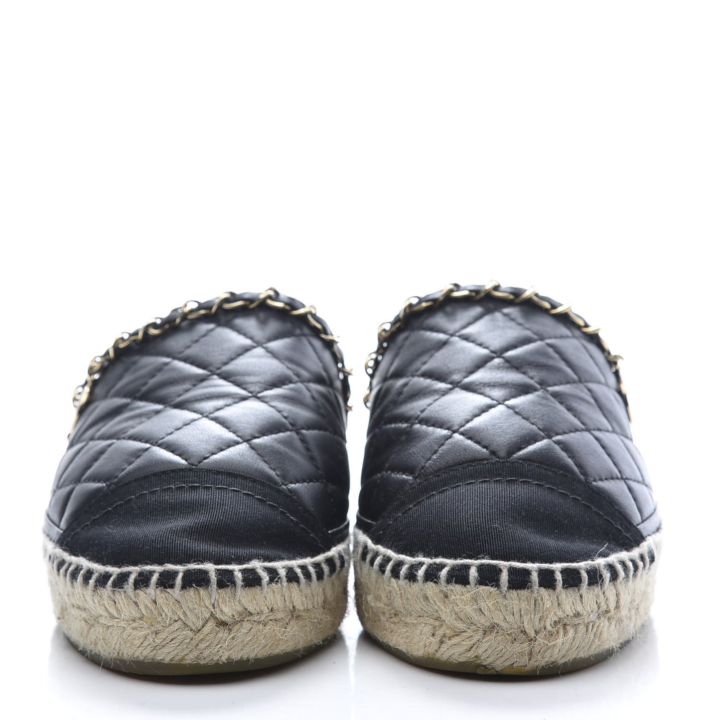 Lambskin Grosgrain Quilted CC Chain Espadrille Mules 37 Black