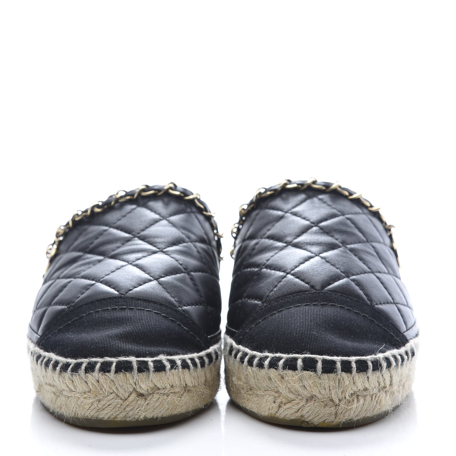 Chanel Lambskin Grosgrain Quilted CC Chain Espadrille Mules 37 Black 2 of 9