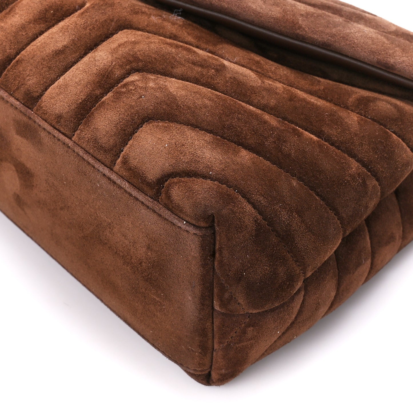 Suede Calfskin Y Quilted Monogram Small Loulou Chain Satchel Bark Brown