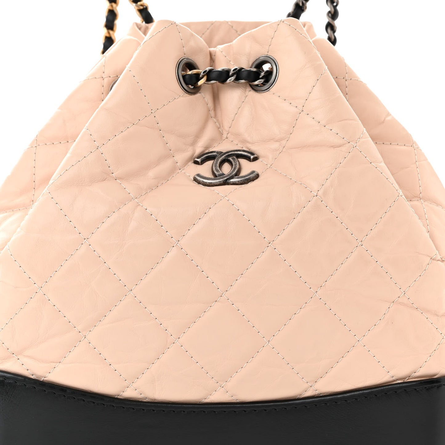 Aged Calfskin Quilted Small Gabrielle Backpack Beige Black