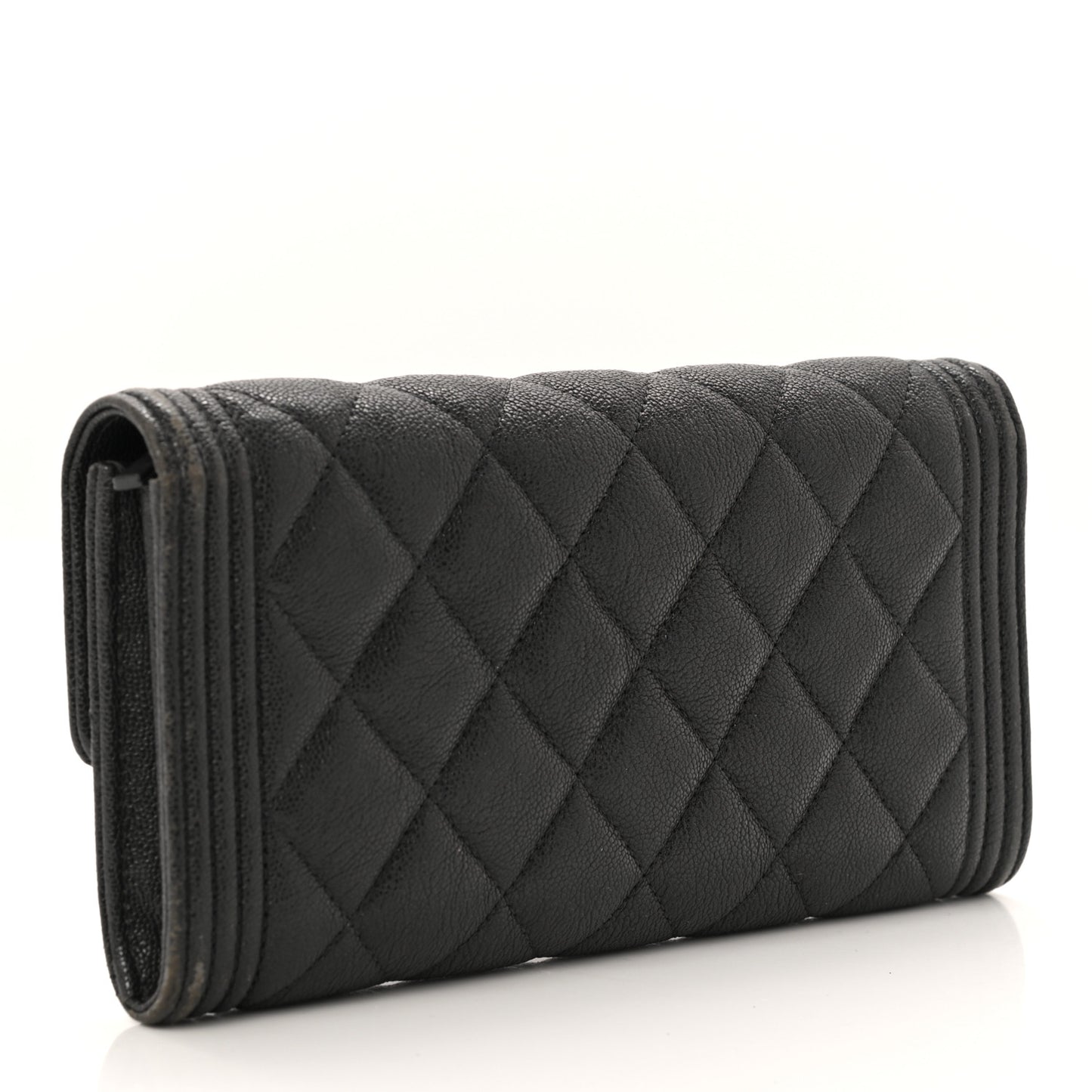 Metallic Caviar Quilted Boy Flap Wallet Black