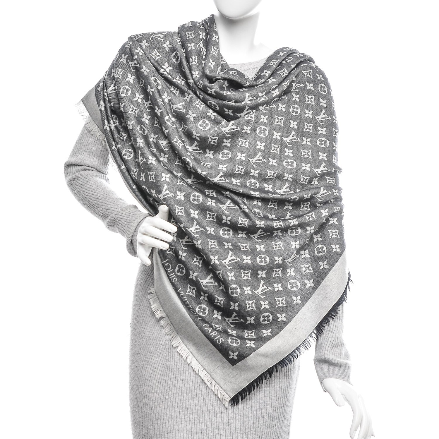 Louis Vuitton Silk Wool Monogram Denim Shawl Black 2 of 6