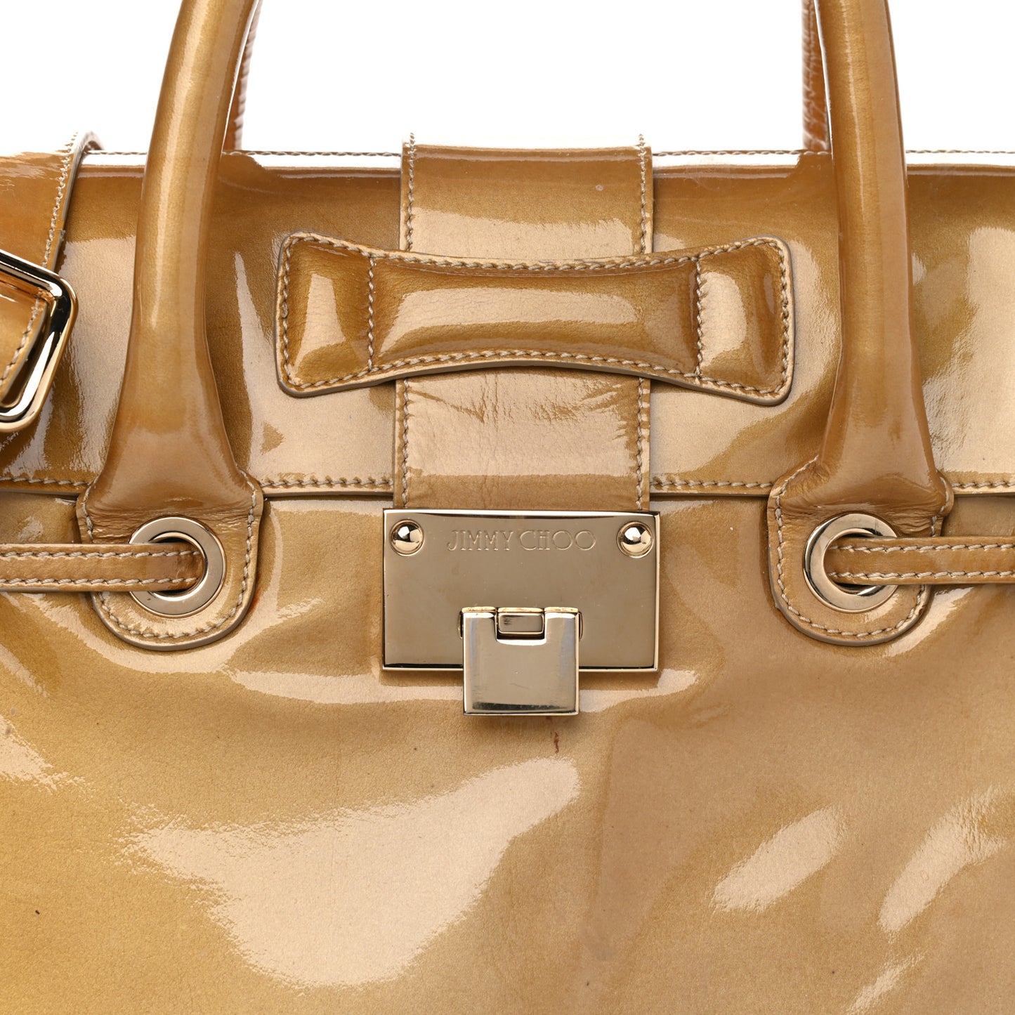 Metallic Patent Calfskin Large Rosalie Satchel Gold