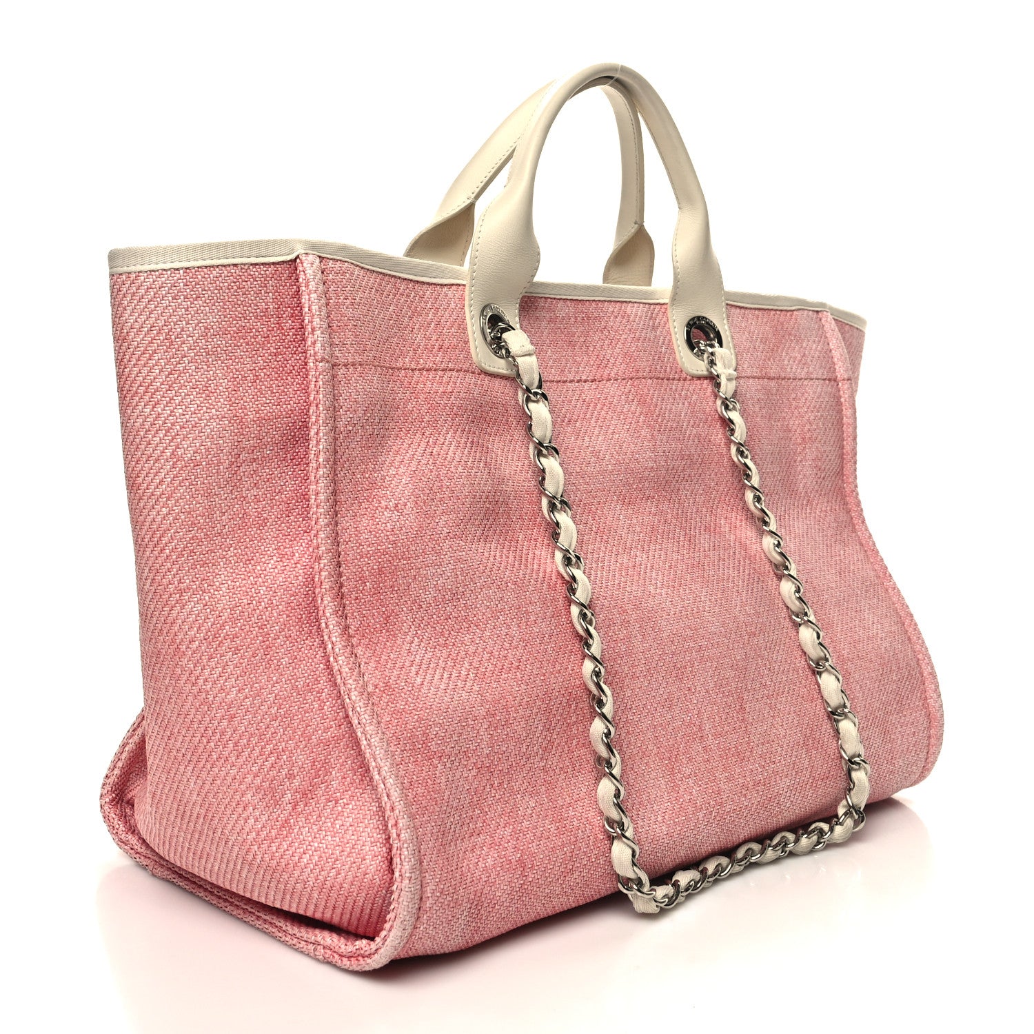 Chanel Woven Straw Raffia Medium Deauville Tote Pink White 3 of 14