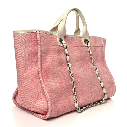 Chanel Woven Straw Raffia Medium Deauville Tote Pink White 3 of 14