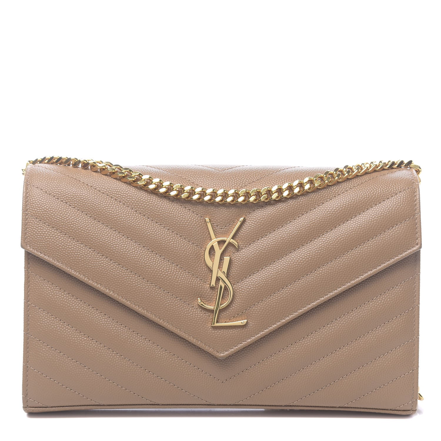 Saint Laurent Grain De Poudre Matelasse Chevron Monogram Chain Wallet Light Taupe 1 of 10
