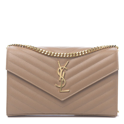 Saint Laurent Grain De Poudre Matelasse Chevron Monogram Chain Wallet Light Taupe 1 of 10