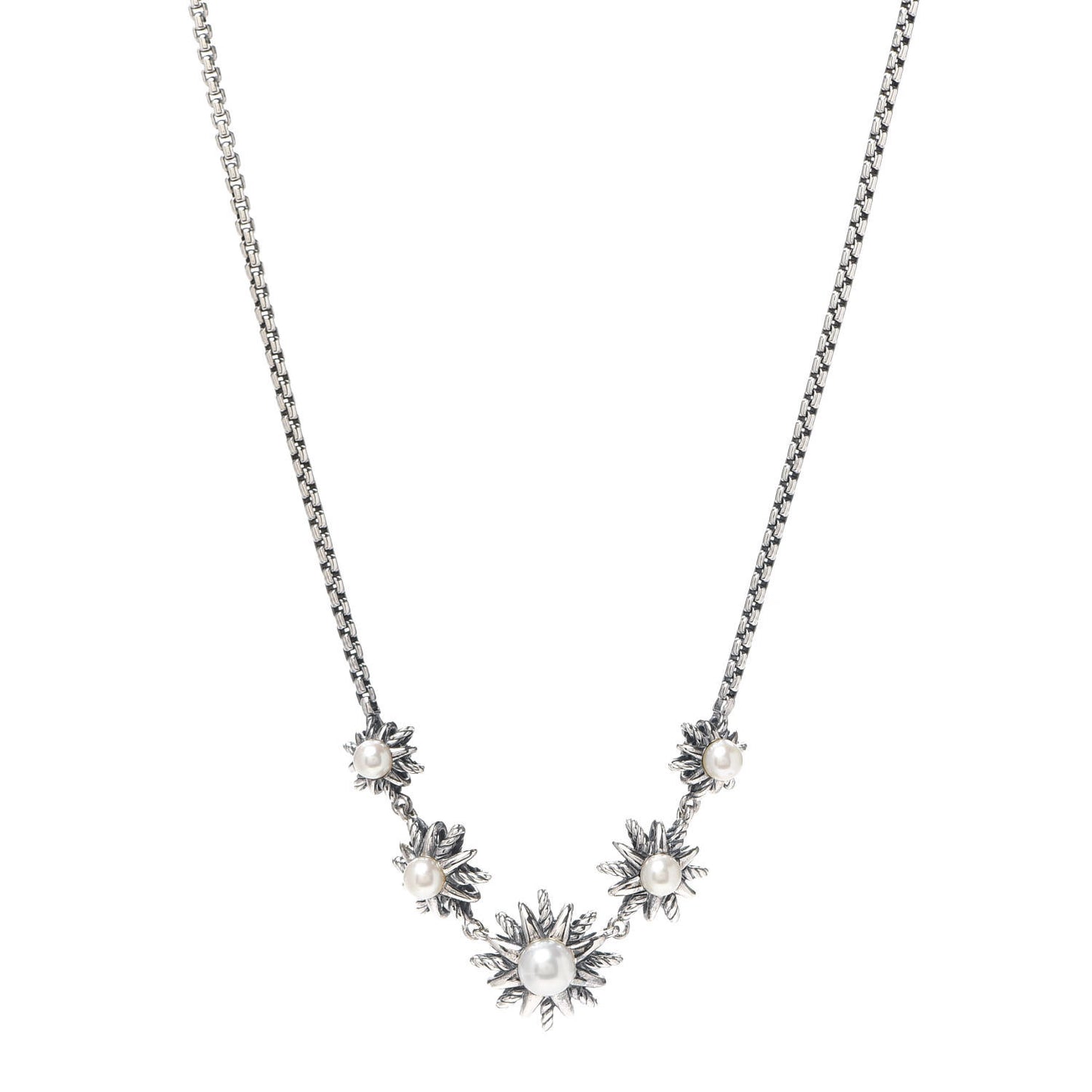 Sterling Silver Pearl Starburst Necklace