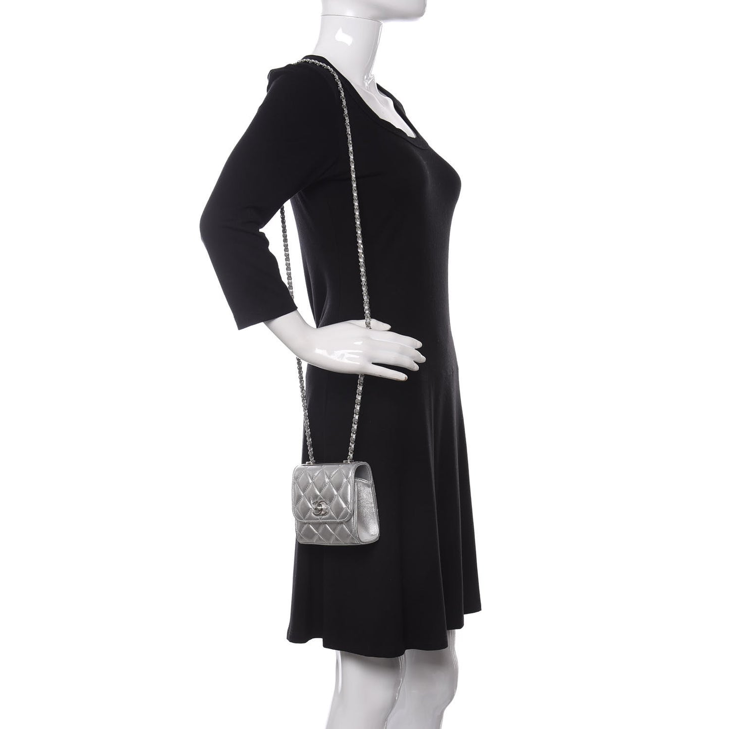 Metallic Lambskin Quilted Mini Trendy CC Clutch With Chain Silver