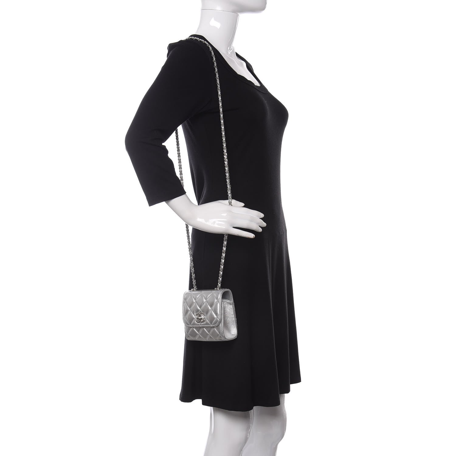 Chanel Metallic Lambskin Quilted Mini Trendy CC Clutch With Chain Silver 2 of 12
