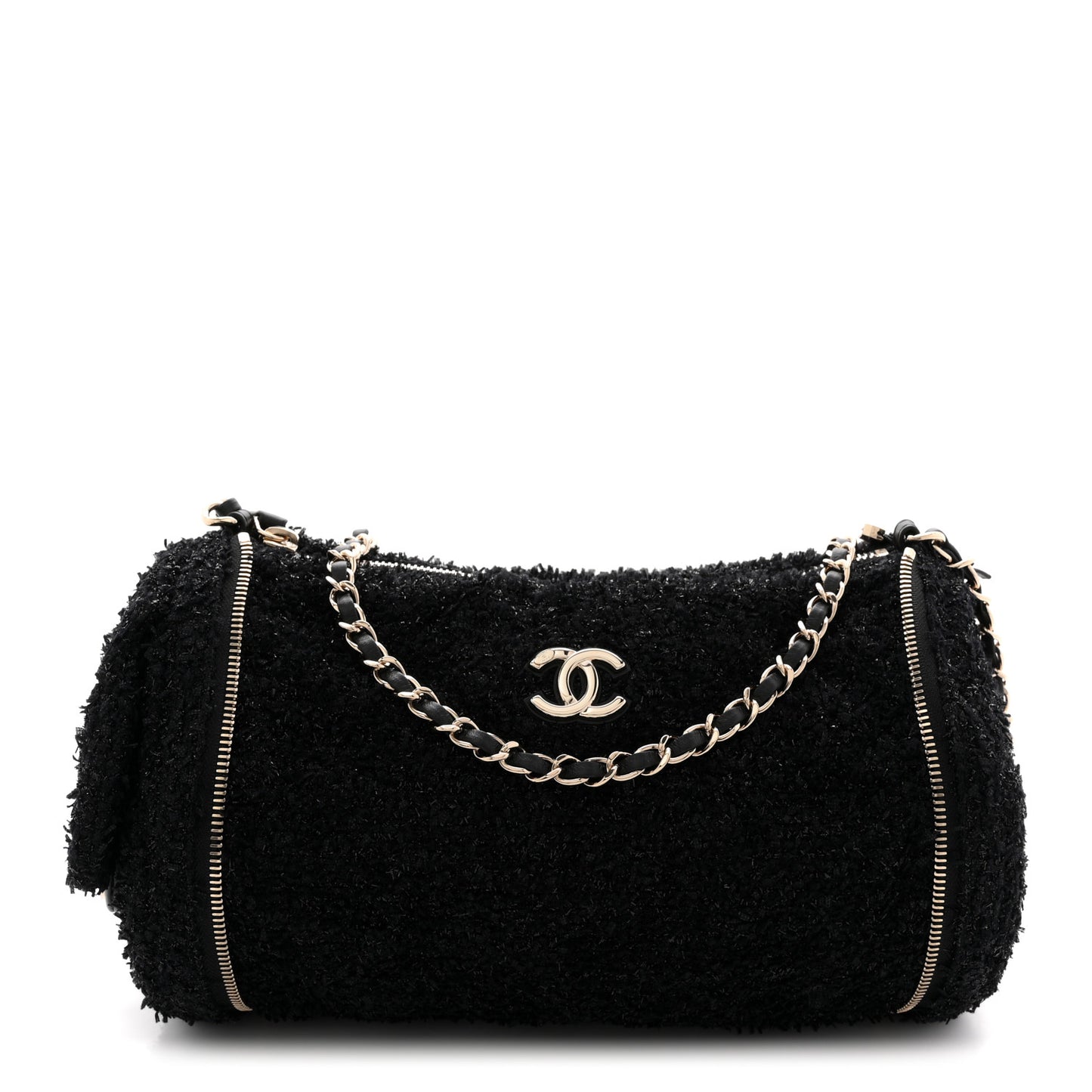 Tweed Coco Beach Barrel Shoulder Bag Black