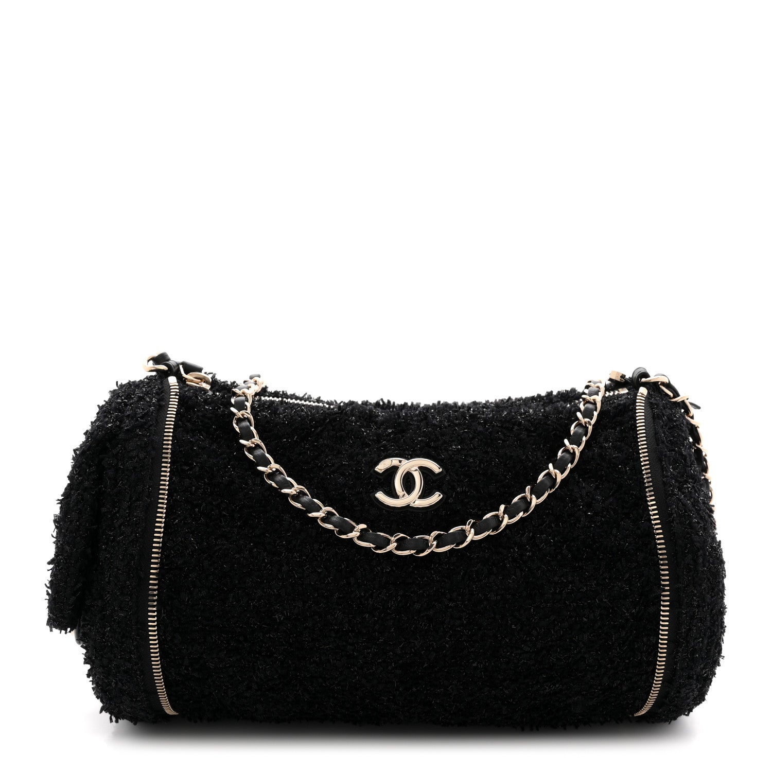 Chanel Tweed Coco Beach Barrel Shoulder Bag Black 3 of 12