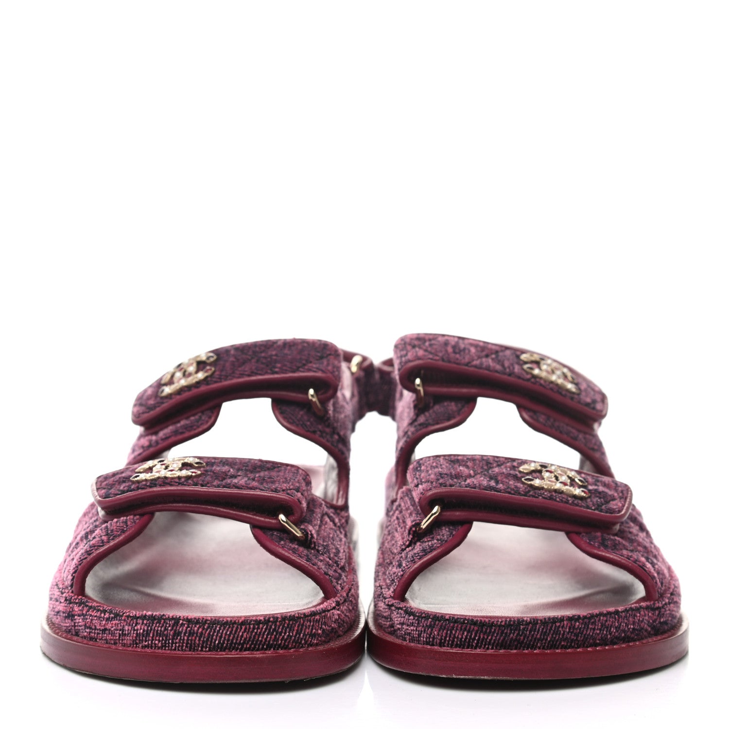 Chanel Velvet Velcro Dad Sandals 37.5 Dark Pink 2 of 9