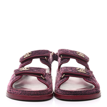 Chanel Velvet Velcro Dad Sandals 37.5 Dark Pink 2 of 9