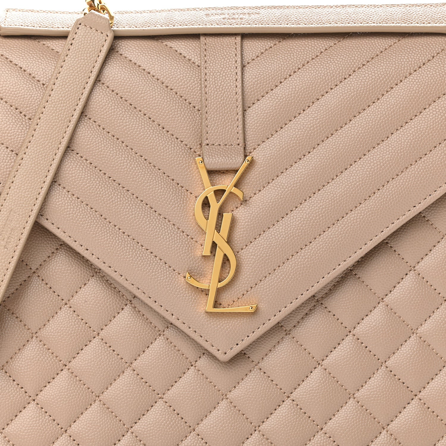 Saint Laurent Grain De Poudre Mixed Matelasse Large Triquilt Monogram Satchel Dark Beige 7 of 10