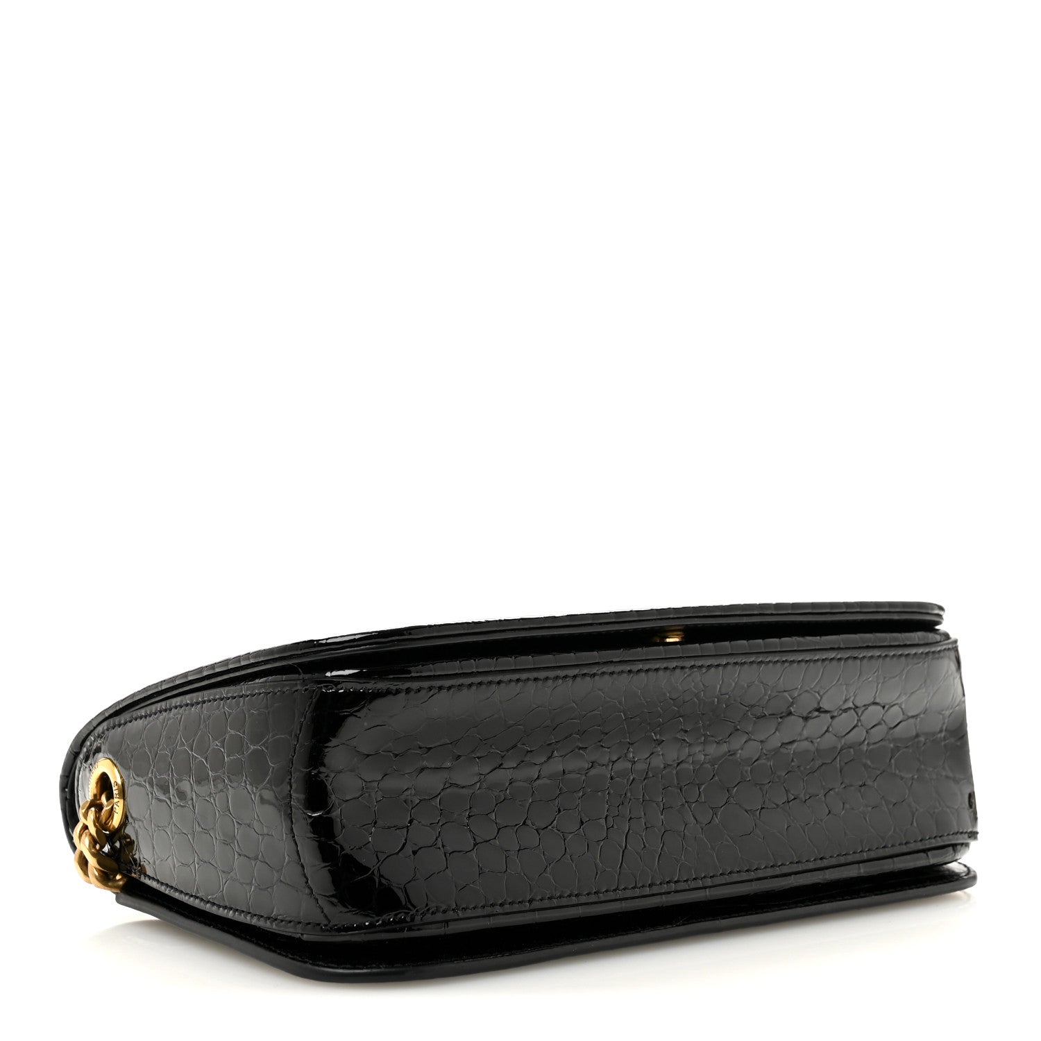 Saint Laurent Patent Calfskin Crocodile Embossed Elise Chain Shoulder Bag Black Black 4 of 11
