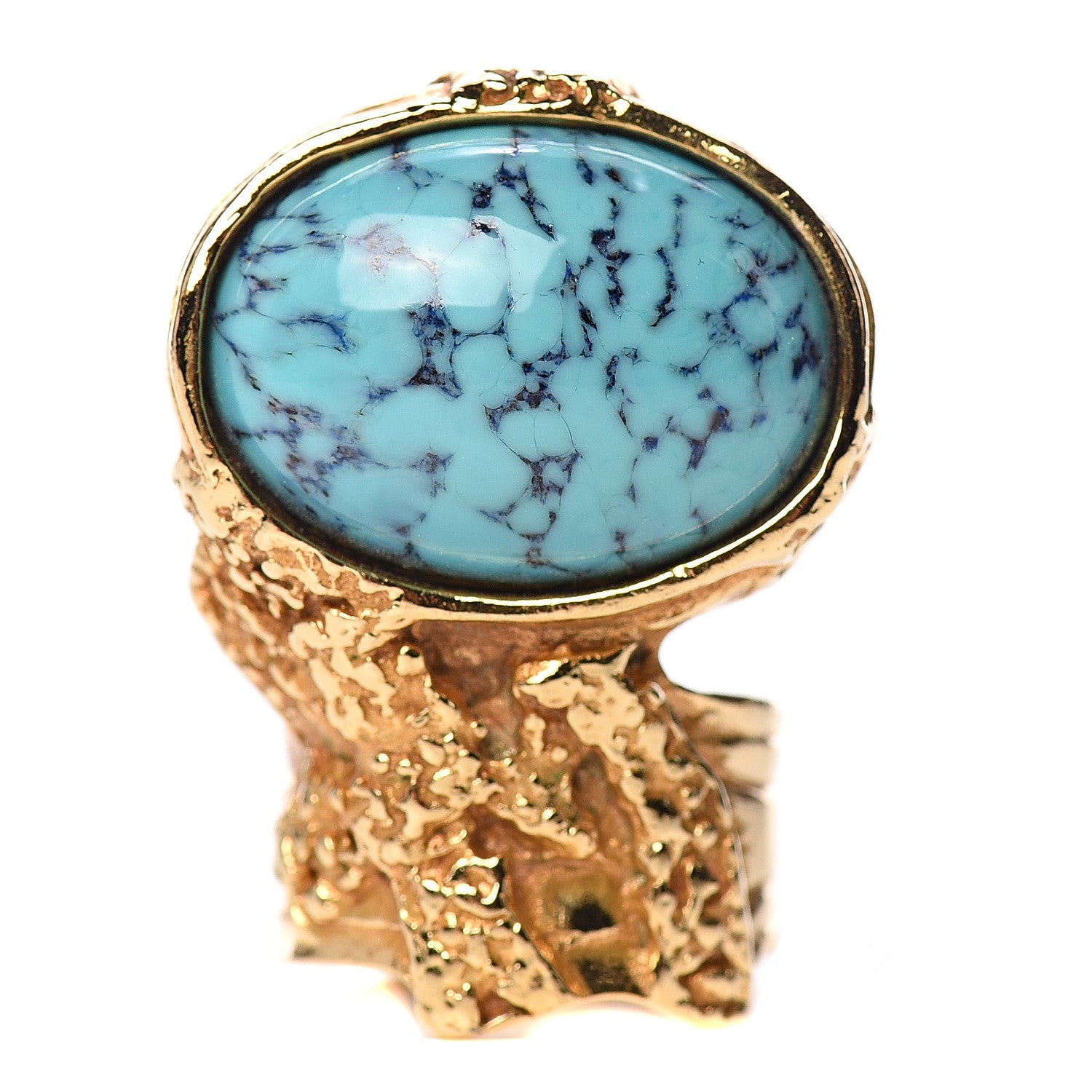 Saint Laurent Glass Cabochon Arty Ovale Ring 7 Gold Turquoise 1 of 4