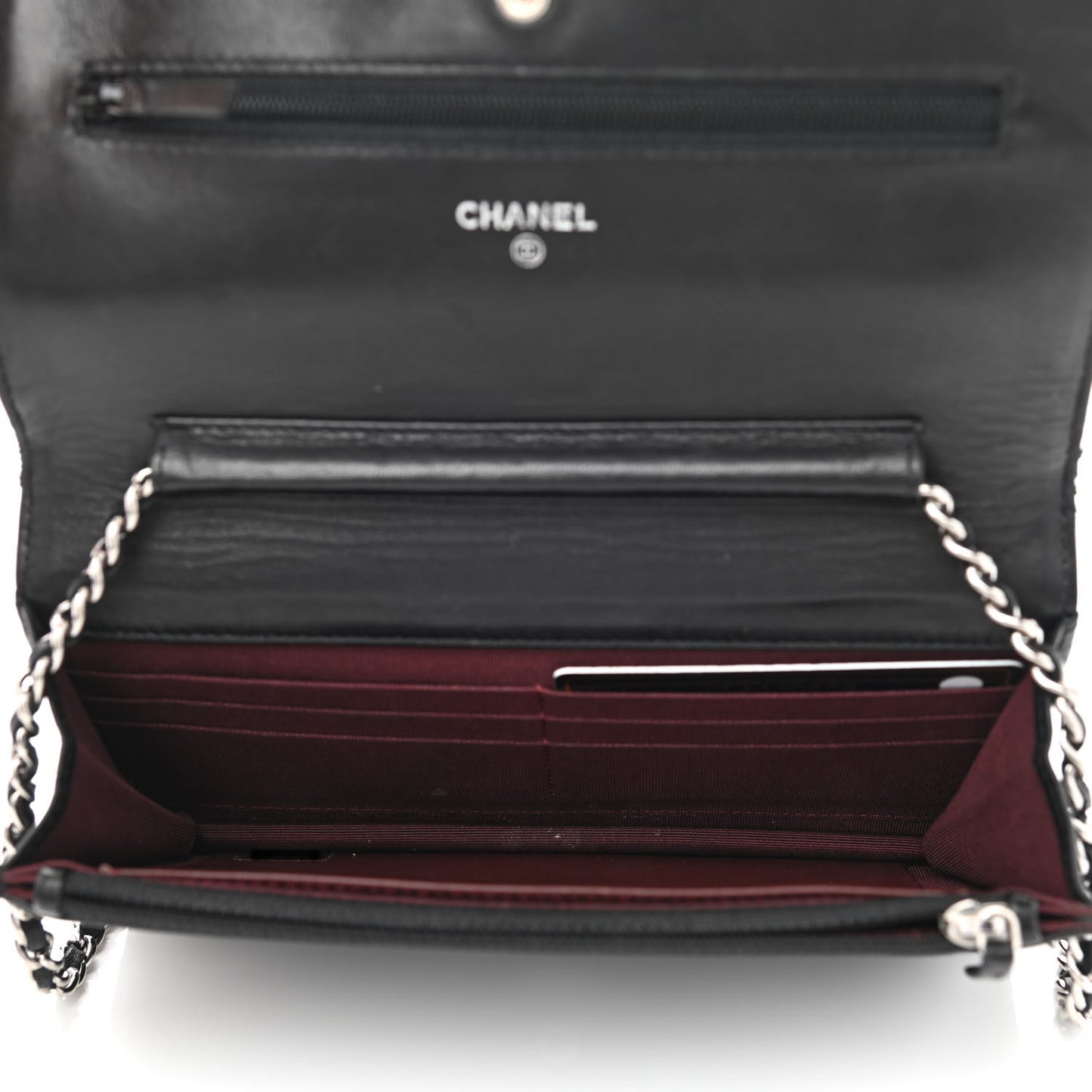 Lambskin Quilted Wallet On Chain WOC Black