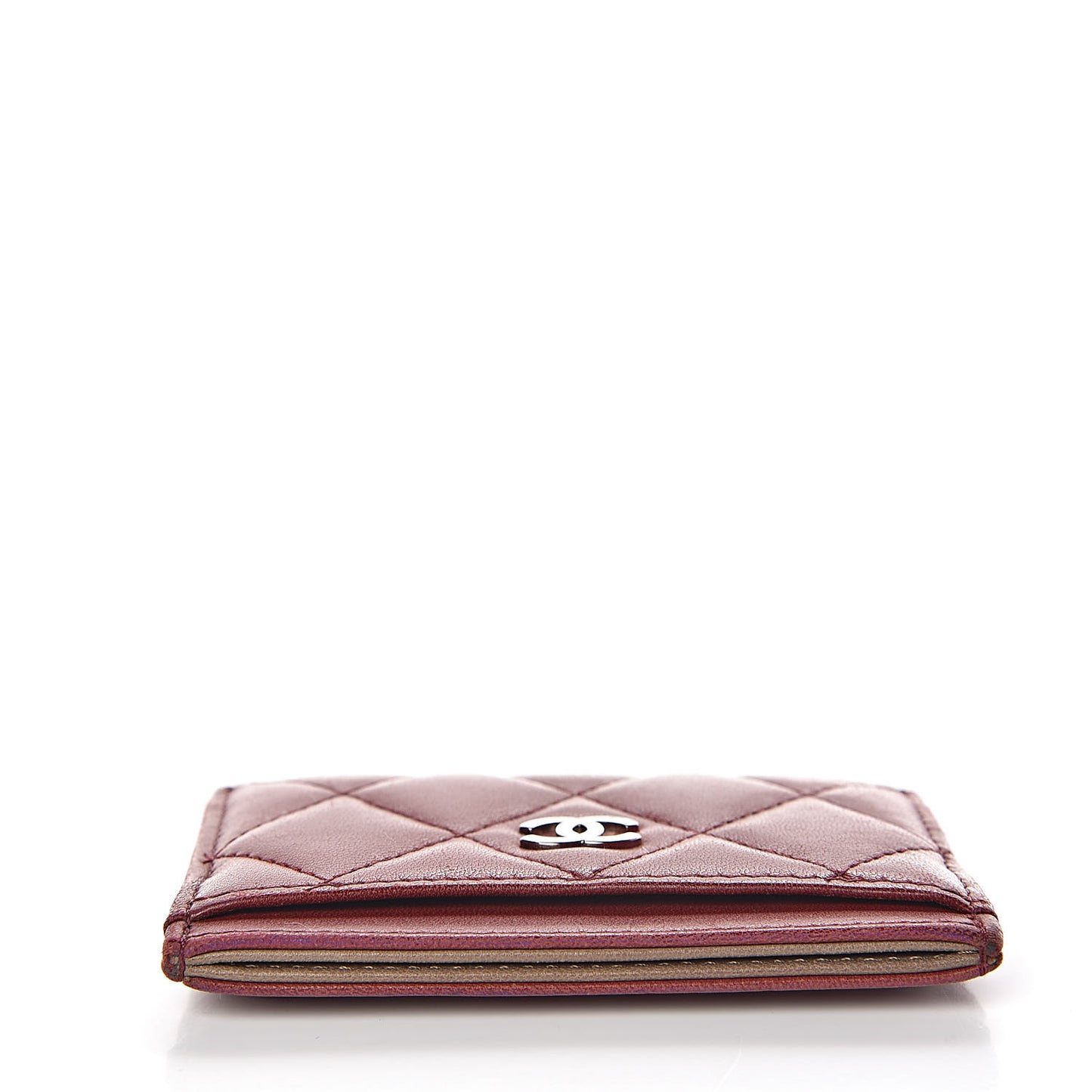 Lambskin Quilted Card Holder Burgundy