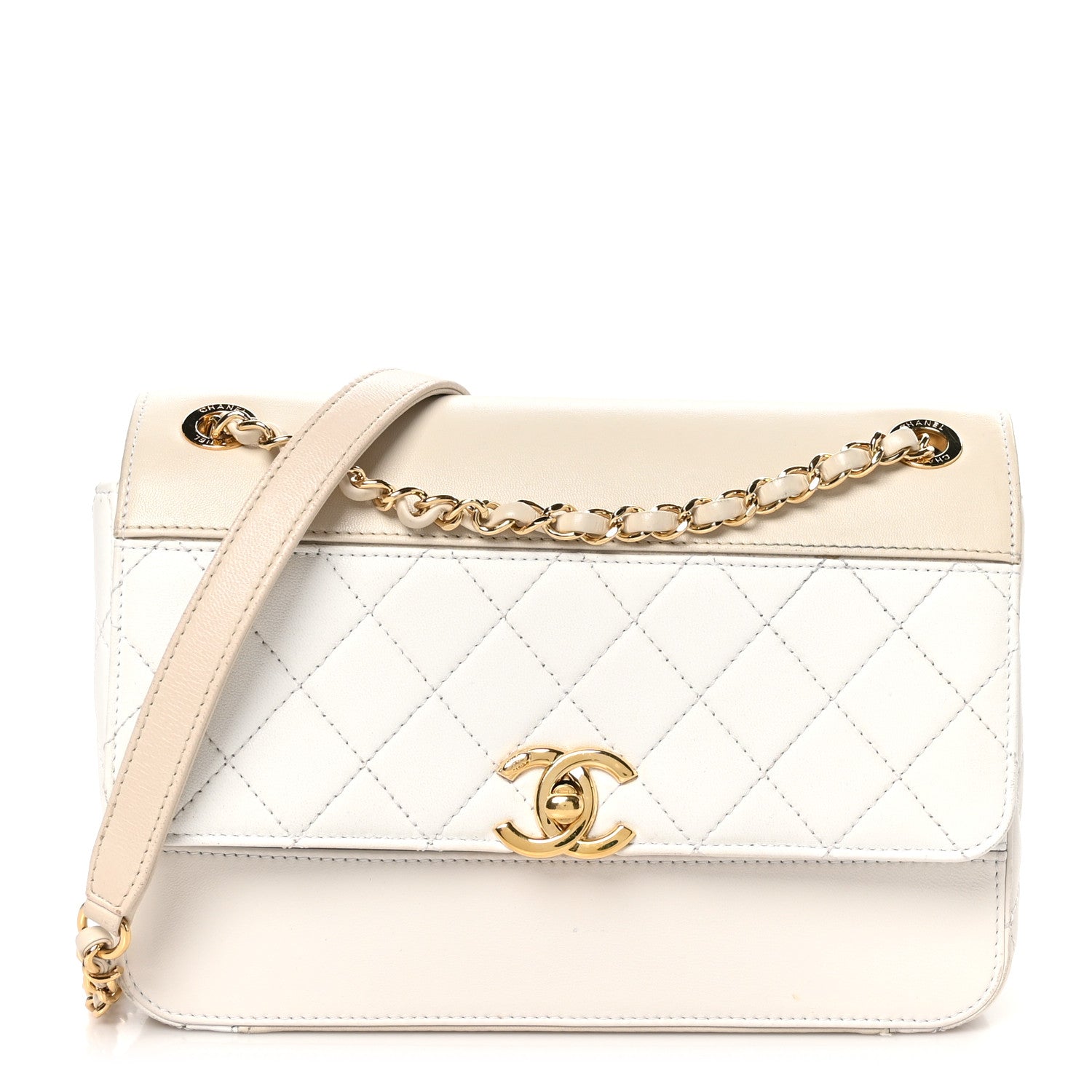 Chanel Lambskin Calfskin Quilted Shoulder Flap Bag Beige White 1 of 11