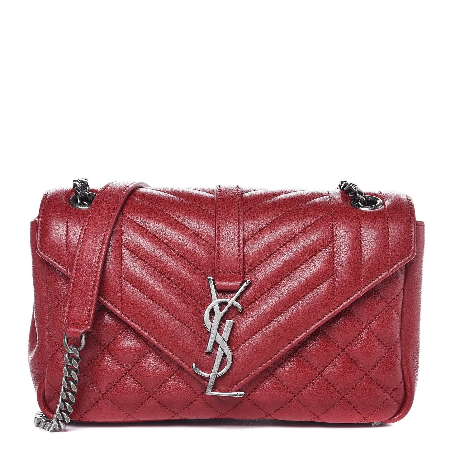 Grained Calfskin Medium Triquilt College Monogram Satchel Red