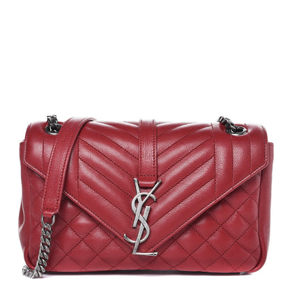 Saint Laurent Grained Calfskin Medium Triquilt College Monogram Satchel Red 1 of 8