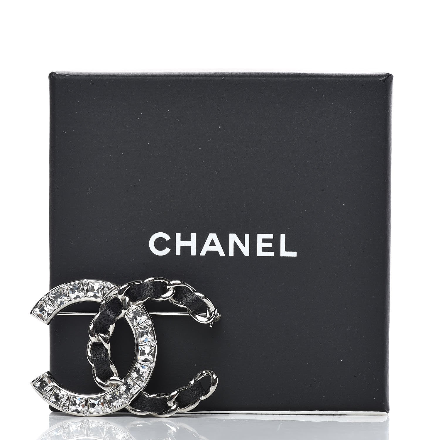 Chanel Lambskin Baguette Crystal CC Brooch Black Silver 5 of 5