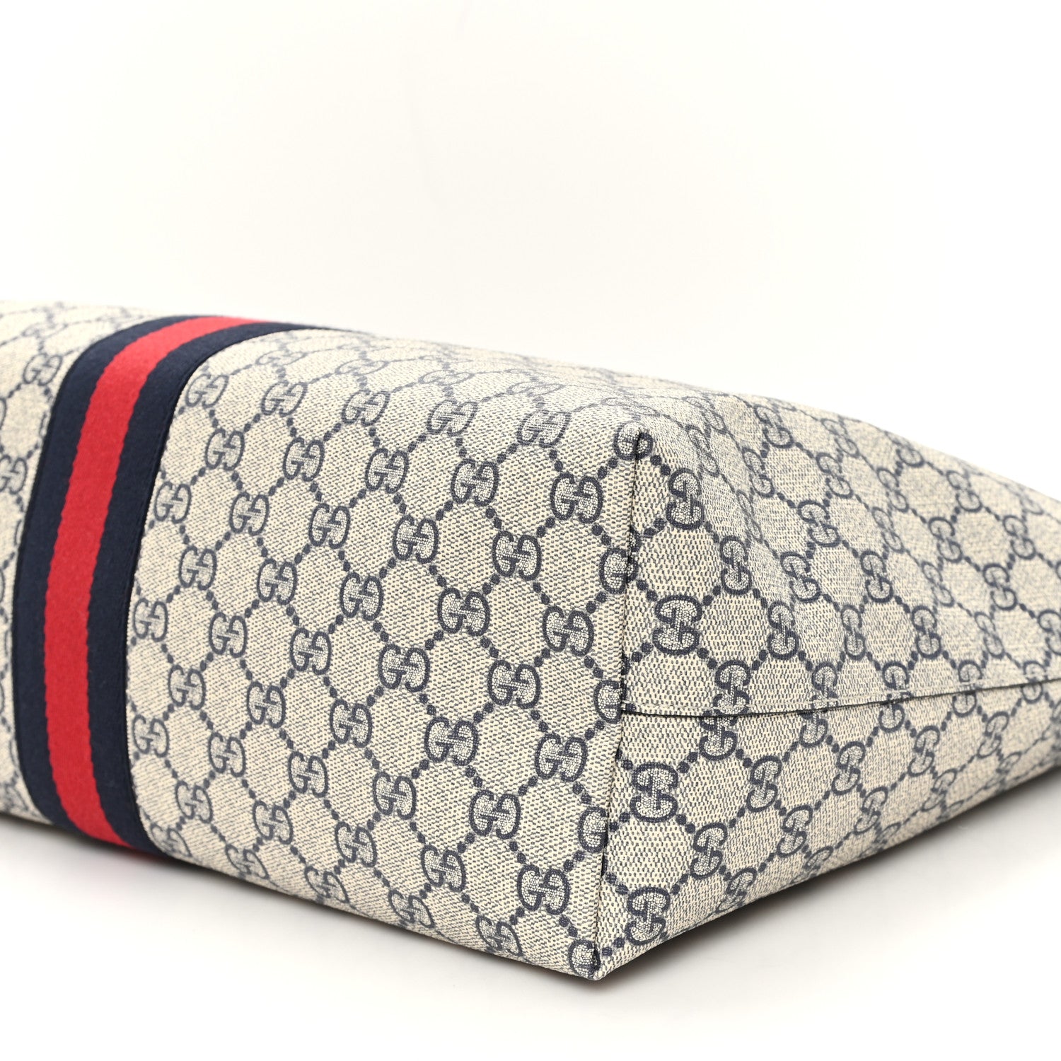 Gucci GG Supreme Monogram Textured Calfskin Web Medium Ophidia Shopping Tote Beige Blue 9 of 9