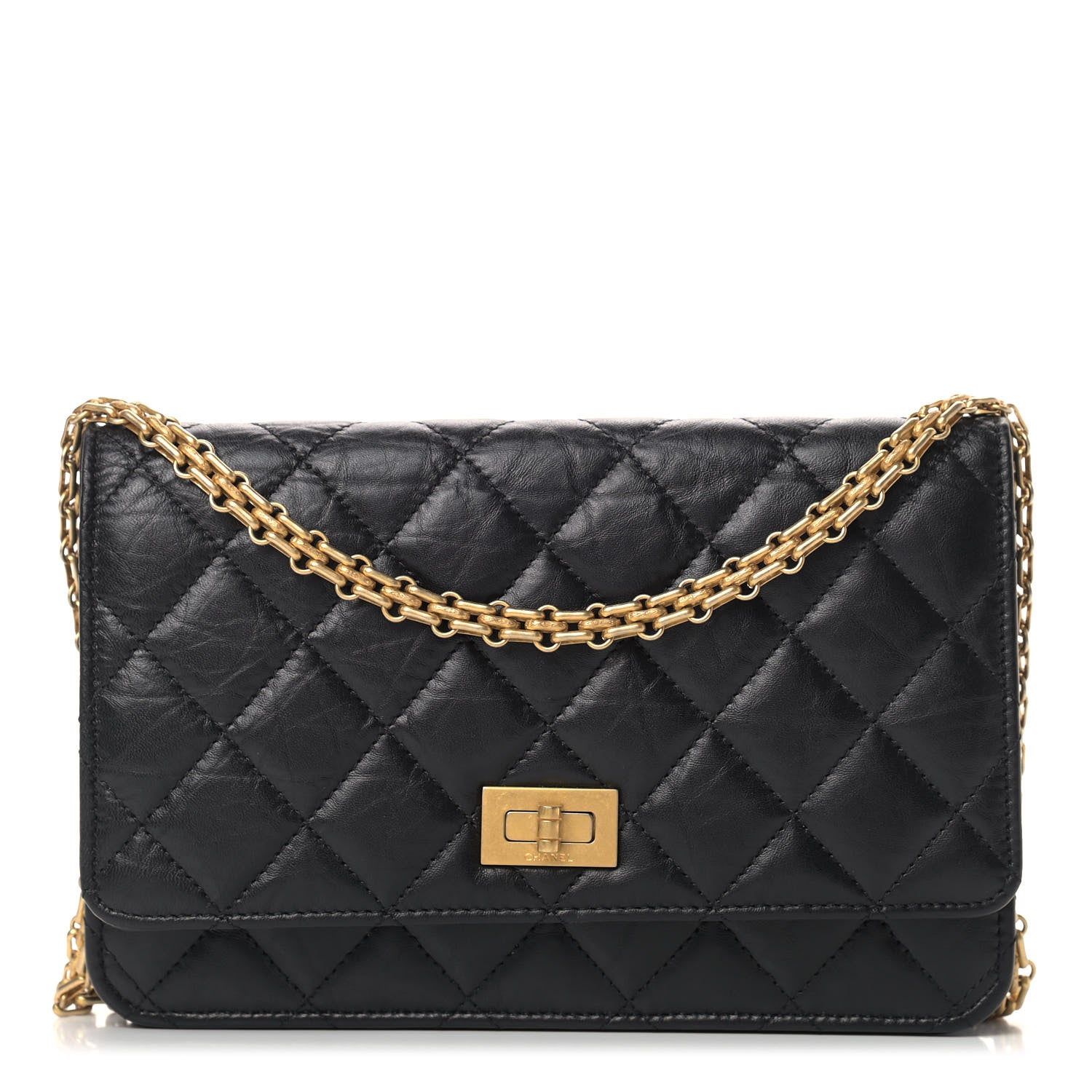 Chanel Aged Calfskin Quilted Reissue Wallet On Chain WOC Black 1 of 11