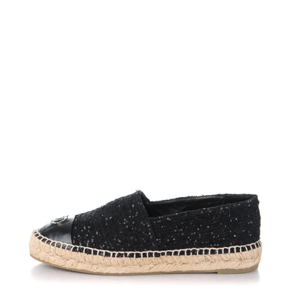 Chanel Tweed Patent Goatskin Sequin CC Espadrilles 38 Black 1 of 14