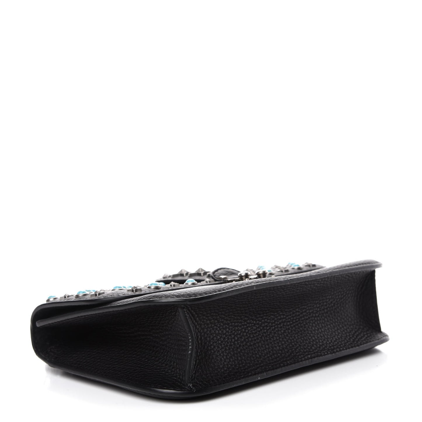 Pebbled Calfskin Star Studded Medium Lock Flap Black