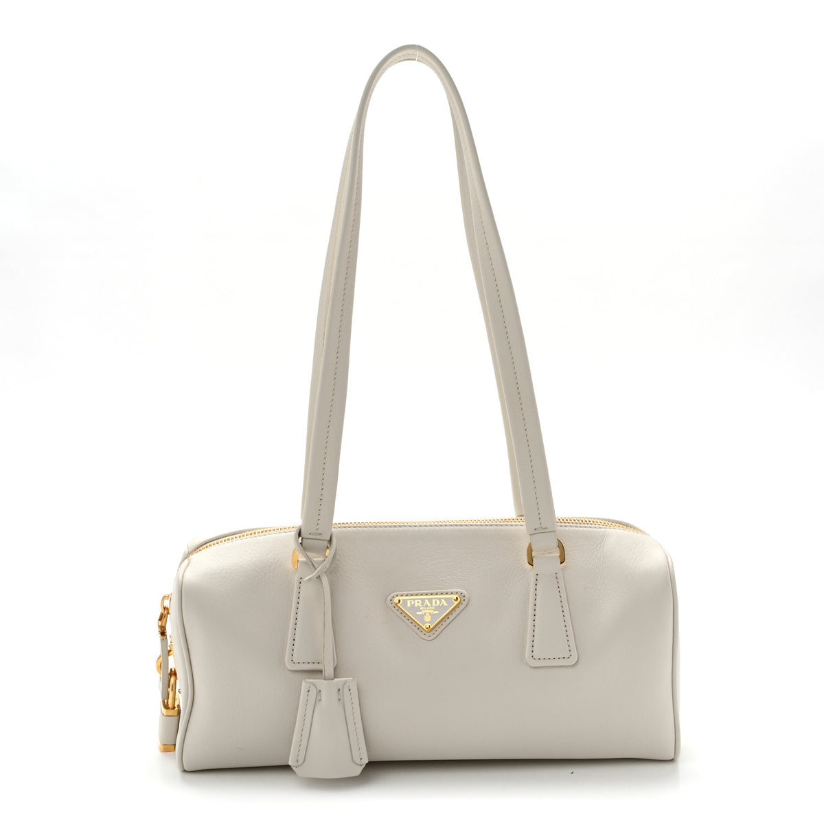 Prada Soft Grain Medium Top Handle Bag With Padlock Bianco 1 of 12