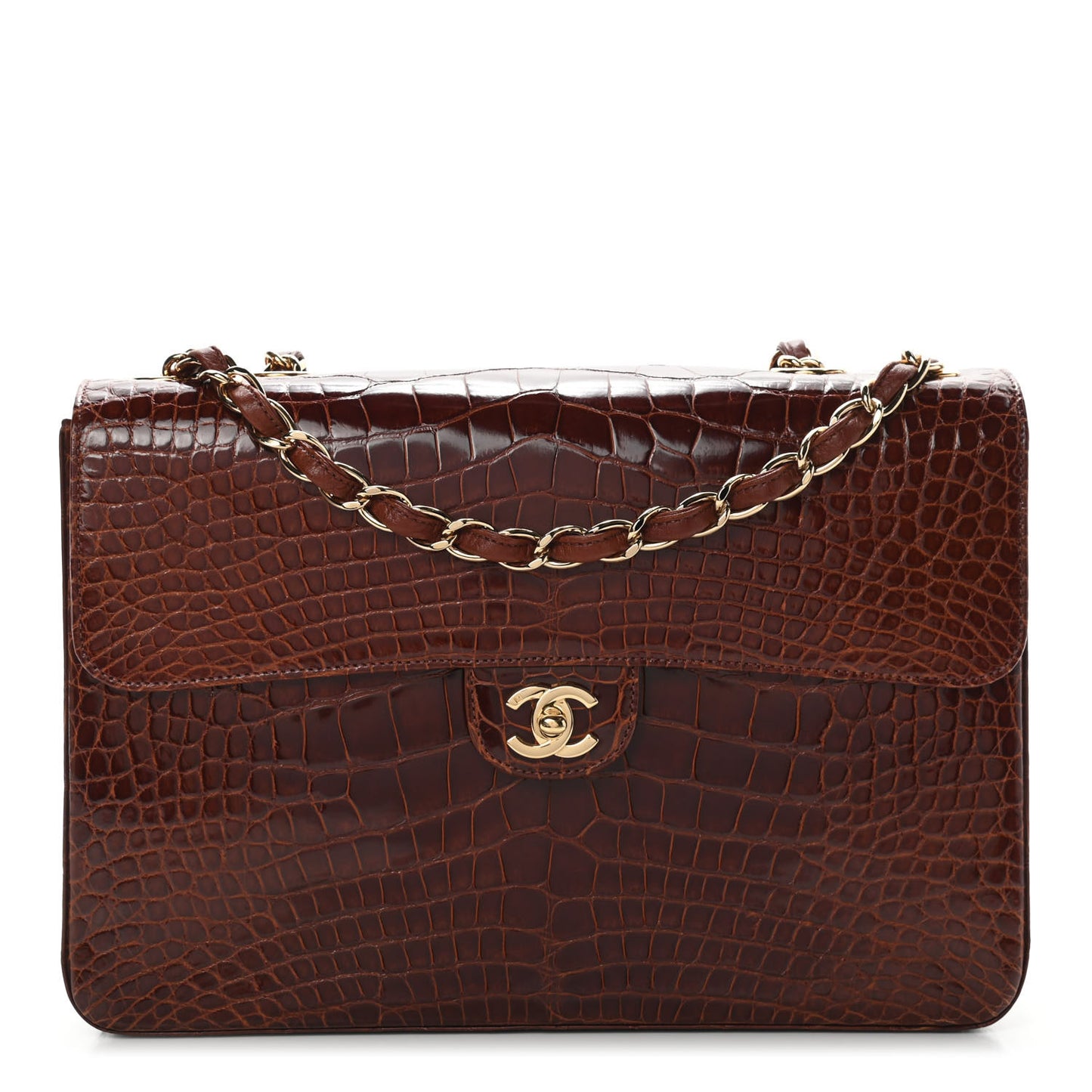 Alligator Jumbo Single Flap Dark Brown