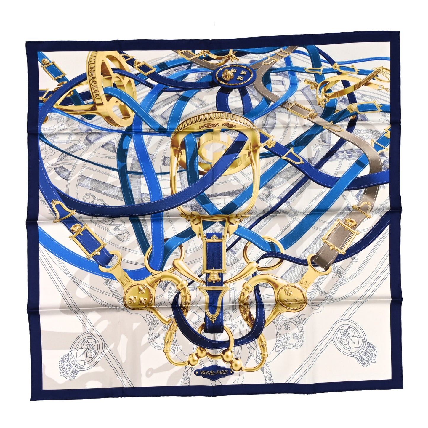Silk Cavalcadour Voltigeur Scarf 90 Bleu Roy Creme Cobalt