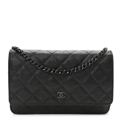 Chanel Crumpled Calfskin Quilted Wallet On Chain WOC So Black 1 of 12