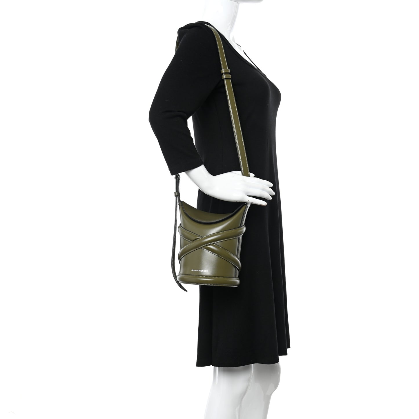 Calfskin The Curve Small Shoulder Bag Khaki