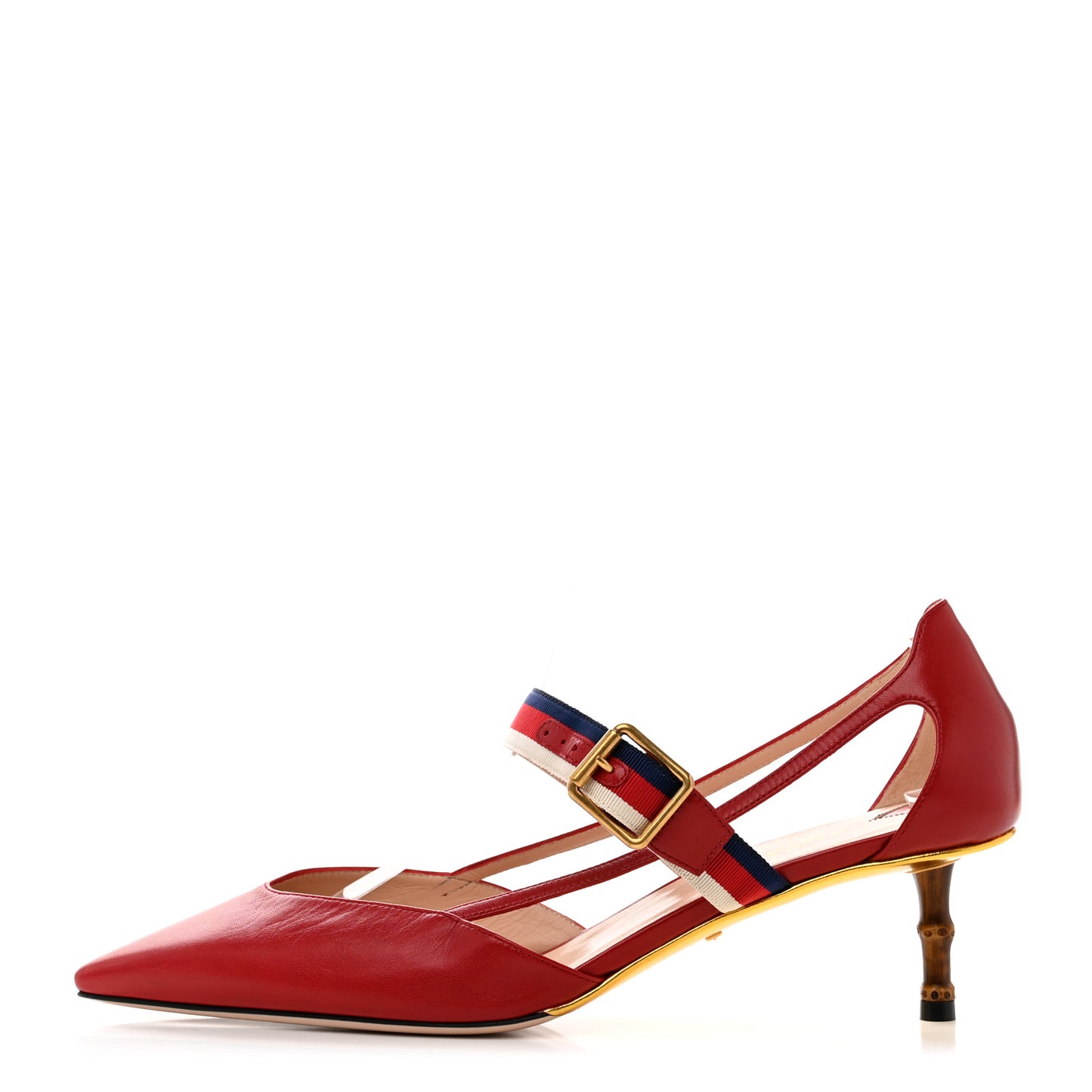 Malaga Kid Grosgrain Sylvie Web Bamboo Low Heel Pumps 41 Hibiscus Red