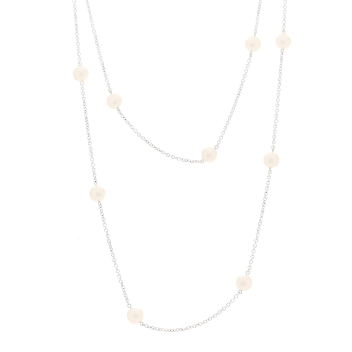 18K White Gold Akoya Pearl 6-6.5mm Station Necklace 32"