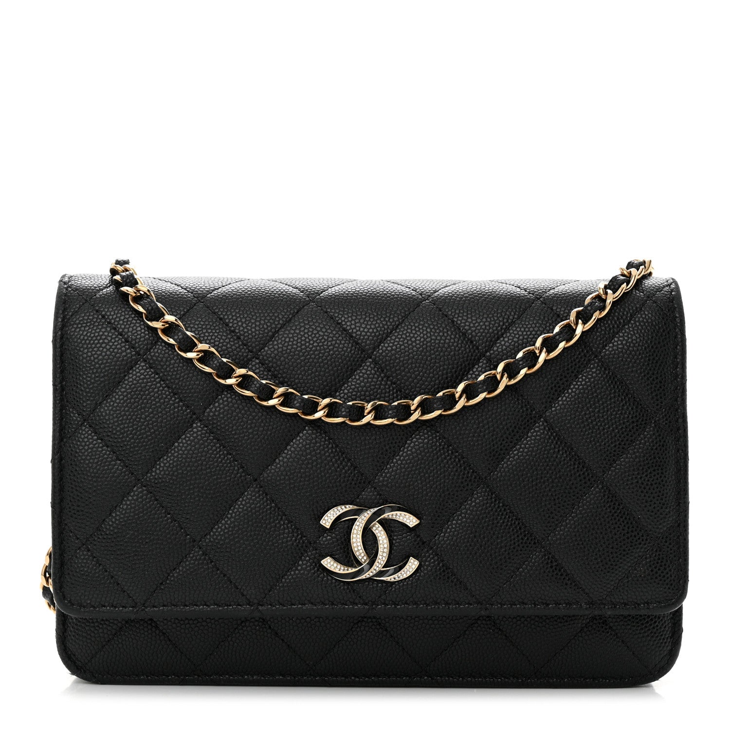 Chanel Caviar Quilted Crystal Enamel CC Wallet On Chain WOC Black 1 of 14