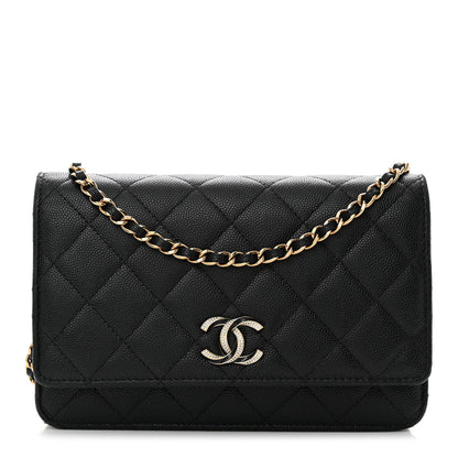 Chanel Caviar Quilted Crystal Enamel CC Wallet On Chain WOC Black 1 of 14