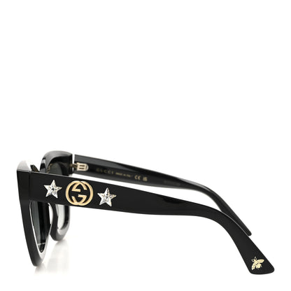 Gucci Acetate Crystal Star Round Frame Sunglasses GG0208S Black Black 3 of 8