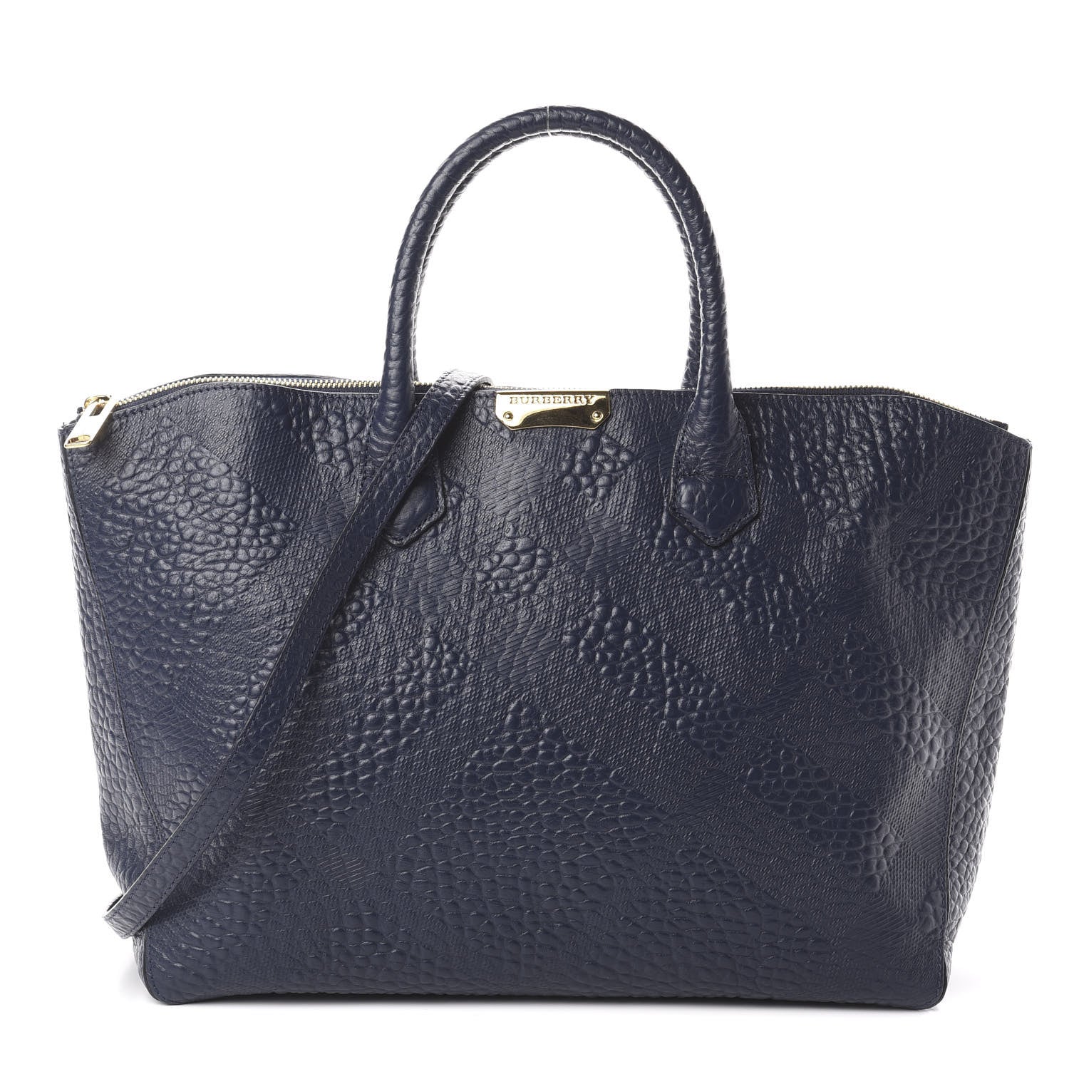 Burberry Heritage Grain Check Embossed Medium Dewsbury Tote Blue Carbon 1 of 8