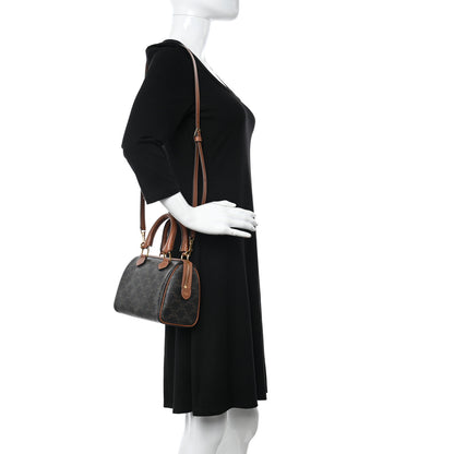 Celine Triomphe Canvas Calfskin Small Boston Bag Tan 3 of 12